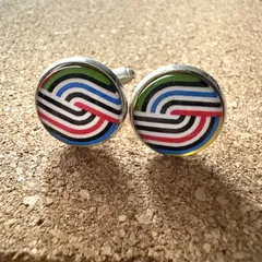 k252　モダンアートマルチストライプ　カラフル　ループ カフスボタン　カフス