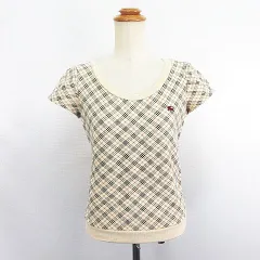 バーバリーブルーレーベル BURBERRY BLUE LABEL カットソー Tシャツ 半袖 ラウンドネック ノバチェック ロゴ コットン 38 ベージュ ※EKM
