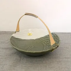 [KO]日本陶芸チェーン　鶴形菓子鉢　気の利いた陶器　ウ－01　陶板　陶器皿　緑釉　六角模様　和風　インテリア　工芸品