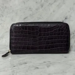 日本製 ハンドメイド 新品 未使用 ラウンドファスナー 長財布 クロコダイル 本革 パープル 紫