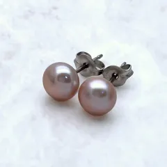 パープル系 本真珠のスタッドピアス/イヤリング 淡水パール チタン SV925 小粒 6mm 7mm 金属アレルギー対応