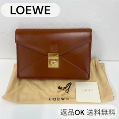 【返品OK】美品 LOEWE ロエベ アナグラム セカンドバッグ クラッチバッグ レザー ストラップ ブラウン キーロック 鍵付き メンズ ヴィンテージ オールド 【D】