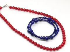 3F ラピスラズリ ☆ ブレスレット レッドストーンネックレス セット  □ 7K