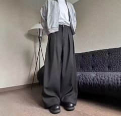 変形ワイドパンツ フレアスラックス 深水光太 バギーパンツ ブラック