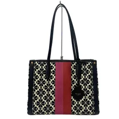 ケイトスペード トートバッグ マーケット スペード フラワー ジャカード ストライプ ミディアム トート PXRUB271 黒×アイボリー×レッド