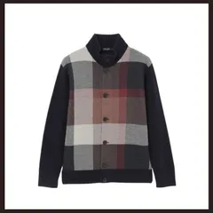 新品未使用　BLACK LABEL CRESTBRIDGE（ブラックレーベル・クレストブリッジ）　パネルチェック ハイネックカーディンガン　L　ダークベージュ