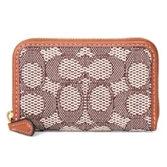 コーチ カードケース COACH ジャガード レザー シグネチャー エッセンシャル スモール ジップ アラウンド スクエア スリム コインケース ブラウンマルチ CAH14