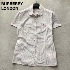 美品 BURBERRY LONDON バーバリーロンドン 上品 ストライプ 半袖ブラウス シャツ ロゴ刺繍 ホース刺繍 ホワイト 40サイズ 三陽商会