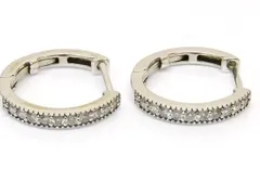 K18 ダイヤ 2つ合計0.20ct ■ ホワイトゴールド 2.2g ピアス レディース フープ□ 7K