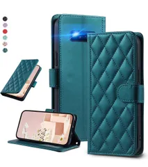 Galaxy S10 (SCV41 SC-03L) キルティングレザー調 手帳型ケース エレガント 高質PU マグネット開閉式 カード収納機能 スタンド機能 液晶全面保護 レンズ保護 ストラップ付属(グリーン)