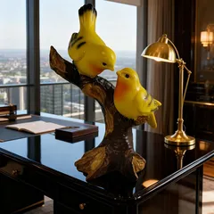 オブジェ 置物 ガーデンオーナメント 枝に止まっている2羽の黄色い鳥 小鳥 とり ガーデニング 庭 装飾 樹脂 インテリア 可愛い 室内 屋内 インテリア雑貨 玄関 リビング ダイニング インテリア小