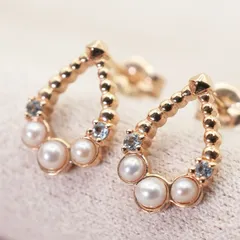 アガット ドロップ 淡水パール ダイヤ ピアス K10/24-4813S