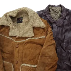 古着卸 まとめ売り レザー コート 2枚セット (メンズ ) ムートン スウェード キャメル 比翼 ステンカラー 茶色 中古 古着 NC5936