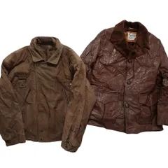 古着卸 まとめ売り レザー コート 2枚セット (メンズ ) スエード キャメル 比翼 ボア 茶色 中古 古着 NC5959