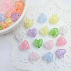 アクリルビーズ ハート型 50個セット パステルカラークラックビーズ 約10mm B-17 ハンドメイド アクセサリーパーツ プラスチックビーズ ビーズクラブ