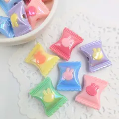 アクリルビーズ キャンディー型 ウサギ模様入り 10個セット B-26 カラフル 約21mm ハンドメイド アクセサリーパーツ プラスチックビーズ ビーズクラブ