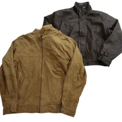 古着卸 まとめ売り ブルゾン型 レザー ジャケット 2枚セット (メンズ ) スエード キャメル 比翼 茶色 中古 古着 NC6053