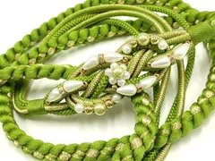 平和屋着物●和装小物　振袖用帯締め　装飾　パール　ビーズ　ラインストーン　金糸　撚り房　逸品　AABC2796ay