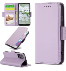 iPhone 15 ケース 手帳型 カバー - 肌触り良い レザー RFID磁気防止 カード類信号盗難防止 スマホケース 携帯ケース サイドマグネット 全面保護 耐衝撃 耐摩擦 スタンド機能 財布型 カード入れ (iPhone 15 対応) パープルピンク