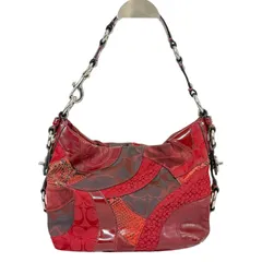 COACH コーチ PATCHWORK ONE SHOULDER BAG パッチワーク ワンショルダー バッグ レッド 赤色  レディース レザー 本革 キャンバス エナメル  パイソン