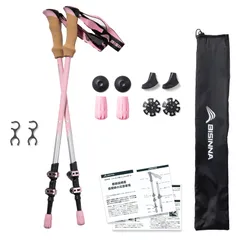 新品 BISINNA トレッキングポール 63-135cm伸縮式 軽量7075アルミ製 2本セット 登山用ストック コルクグリップ 調節ストラップ ウオーキング アウトドア バイキング 登山 男女兼用 専用収納袋付き 高齢者