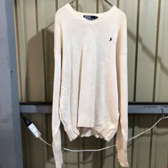 766 Polo by Ralph Lauren セーター ホワイト XL〜2XL ポロバイラルフローレン ニット コットン ワンポイント 刺繍ロゴ ポロポニー 古着卸 アメリカ仕入