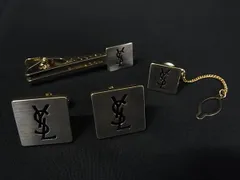 YVESSAINTLAURENT イヴサンローラン ヴィンテージ カフスボタン ネクタイピン タイタック アクセサリー 3点セット ゴールド系 DK8556