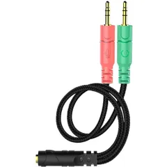 【特価商品】ENVEL 4極 3極 変換 ヘッドセットスプリッターケーブル CTIA標準 (4極メス - 3極オス×2) PC用3.5mmヘッドホンアダプター メスヘッドフォン/マイク付きデュアル3.5mmオスに変換 コンピュータ同時 Yスプリッターオーディオのサムネイル