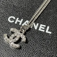 m001 美品 シャネル CHANEL ココマーク ネックレス ラインストーン シルバーカラー 箱、保存袋付き