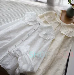 ブラウス 春 レディース トップス シャツ 長袖 セーラーカラー ゆったり ヴィンテージレース676