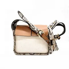 トッズ Tタイムレス ショルダーバッグ ブラウン×ベージュ Aランク パイソン レザー キャンバス 中古