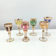 25k-365o【中古】【未使用】ボヘミアグラス　パネルグラス　酒器　グラス6個セット　APERITIF