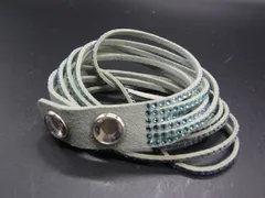 ■美品■ SWAROVSKI スワロフスキー スエード ラインストーン ブレスレット アクセサリー グレー系×ライトブルー系 DE1267