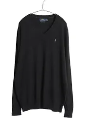【お得なクーポン配布中!】 ポロ ラルフローレン Vネック ニット セーター メンズ L / メリノ ウール ハイゲージ ワンポイント シンプル きれいめ ブラック 洗濯可能