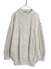 【お得なクーポン配布中!】 アイルランド製 aran crafts フィッシャーマン ウール ニット セーター メンズ XL / アラン ケーブル ローゲージ 大きいサイズ ナチュラル