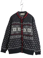 【お得なクーポン配布中!】 80s USA製 エルエルビーン ノルディック ニット カーディガン レディース M ヴィンテージ ウール セーター 前開き 羽織り バーズアイ 総柄