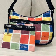 5804　LeSportsac　レスポートサック クラシックホーボー　ショルダーバッグ　斜めがけバッグ　ポーチ付き　 総柄　ロゴ　マルチカラーネイビー　ナイロン　軽量　レディース