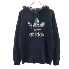adidas Originals アディダスオリジナルス トレフォイルロゴ 長袖 スウェットパーカー L ネイビー メンズ 古着