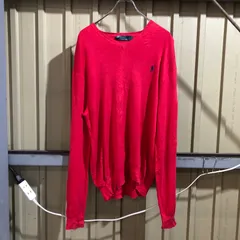 777 Polo by Ralph Lauren セーター レッド  M ポロバイラルフローレン ニット コットン ワンポイント 刺繍ロゴ ポロポニー 古着卸 アメリカ仕入