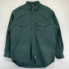 古着 90's/90年代 ポロバイラルフローレン Polo by Ralph Lauren USA製 長袖シャツ ワークシャツ 無地 厚手 ポケット L  グリーン メンズ