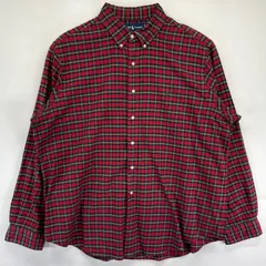 古着 90's/90年代 ラルフローレン RALPH LAUREN 長袖シャツ ワンポイントロゴ 大きいサイズ チェック柄 2XL  レッド メンズ