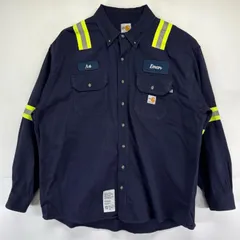古着 カーハート Carhartt 長袖シャツ 大きいサイズ リフレクター ワークシャツ ワンポイントロゴ 2XL  ネイビー メンズ
