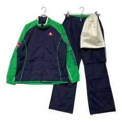 中古 レディース ルコックスポルティフ le coq sportif レインウエア L 紺×緑 ネイビー×グリーン 2WAY 上下 収納袋付き