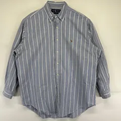 古着 90's/90年代 ラルフローレン RALPH LAUREN 長袖シャツ ストライプ柄 ワンポイントロゴ オックスフォード 16  ブルー系 メンズ