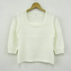 イネド ニット トップス 五分袖 スクエアネック セーター 日本製 レディース 2サイズ ホワイト INED 【中古】