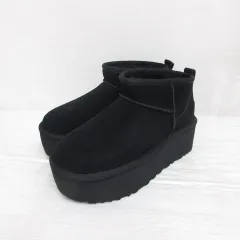 アグ オーストラリア UGG australia 1135092 W CLASSIC ULTRA MINI PLATFORM クラシック ウルトラ ミニ プラットフォーム ショート ムートン ブーツ 厚底 22cm 黒 ブラック 靴 シューズ 箱付き