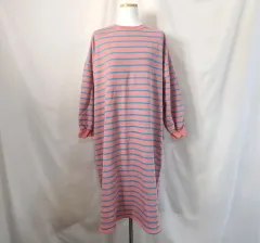 ピンク ブルー ストライプ ロング 起毛 ONE PIECE