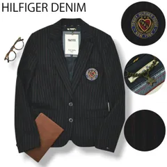 【ワッペンロゴ】 ヒルフィガーデニム テーラードジャケット S ストライプ柄 ♪