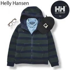 ヘリーハンセン HH ボア フリース ジャケット M ボーダー柄 紺 x 緑 ♪