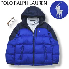 【ポニーロゴ】POLO ラルフローレン フード付き ダウンジャケット L 青